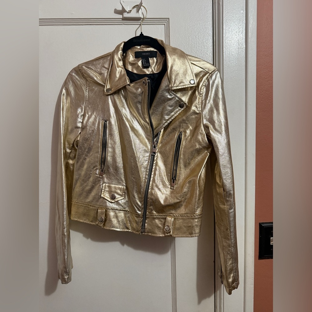 Metallic gold leather jacket